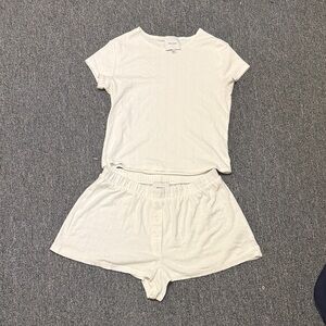 Reformation white pointelle tee and shorts matching cotton set
